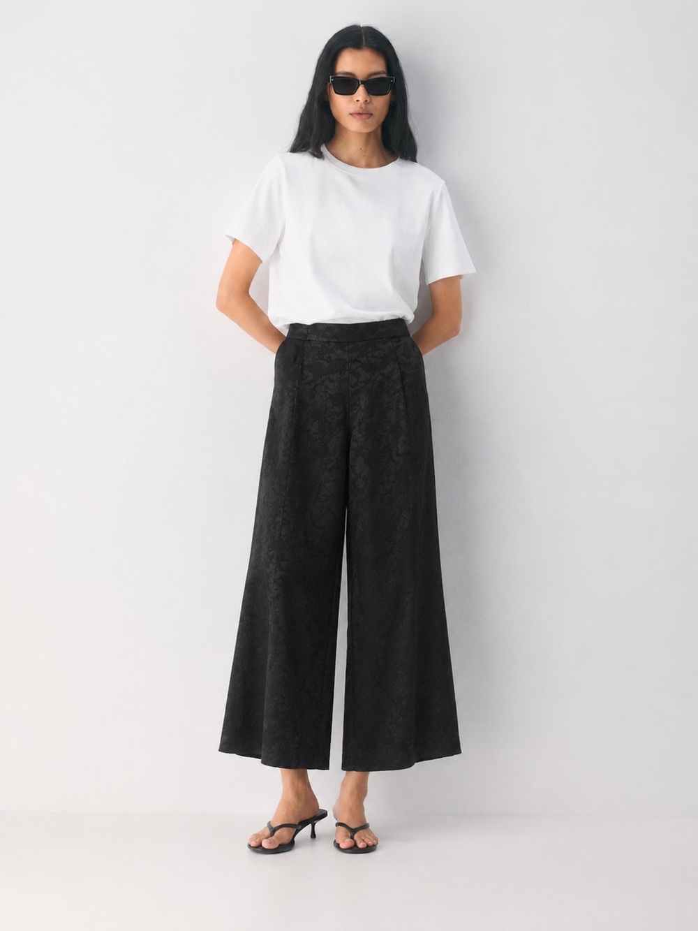 Wilfred Black Jaquard Wide-Leg Cropped Trousers - s